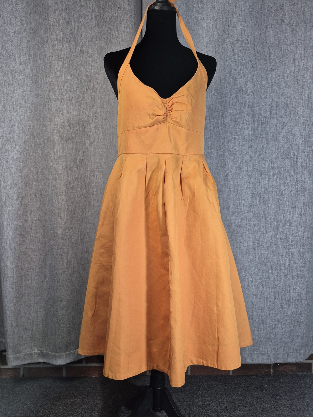 J.Crew 100% Cotton Orange Halter Midi Dress Size 12 Fit & Flare Pockets